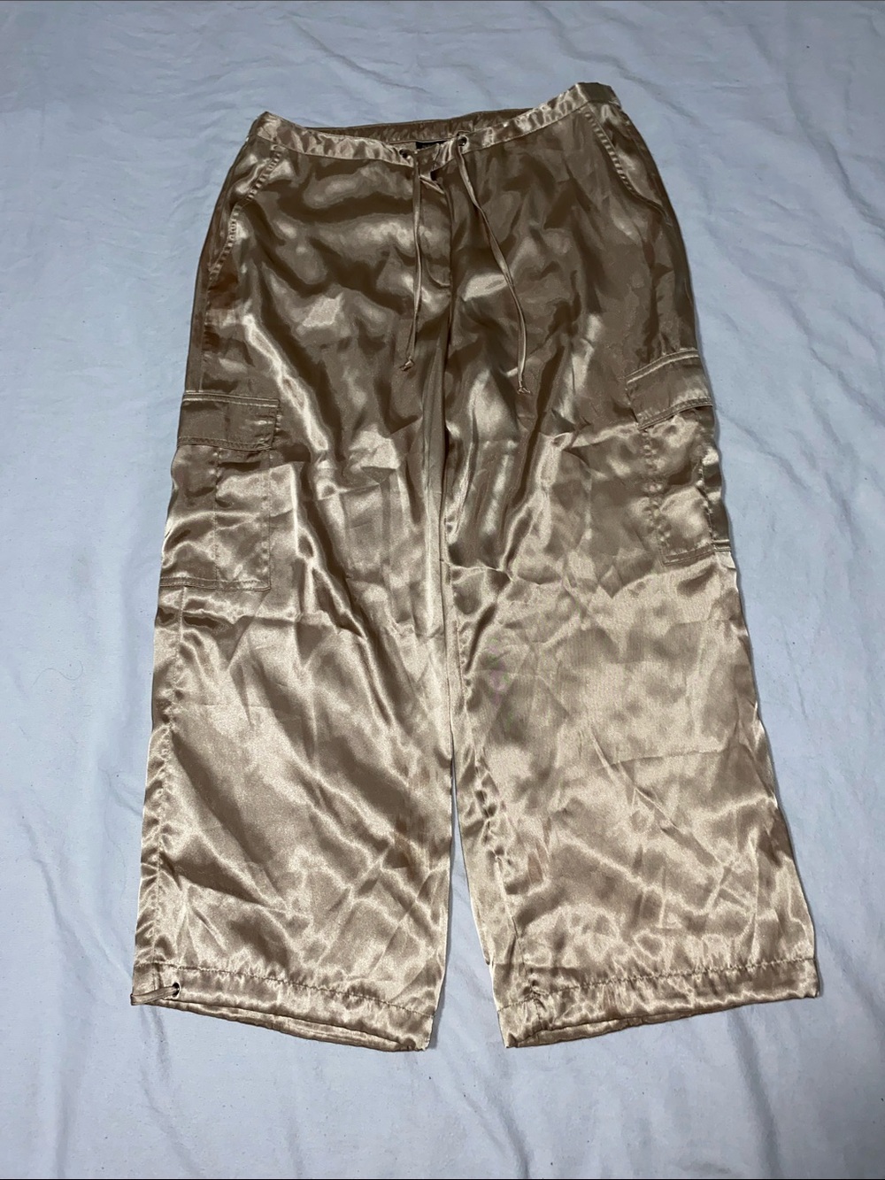 New York & Company Satin Cargo Pants in Tan